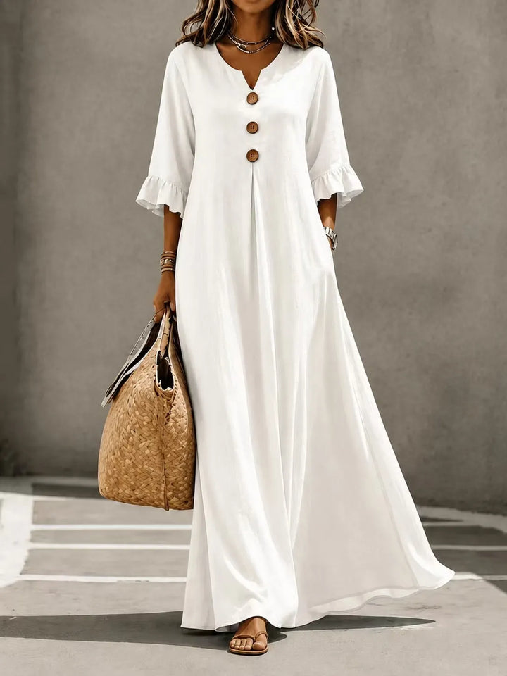 Vesperelle - bedrucktes Soft-Touch-Maxikleid mit V-Ausschnitt