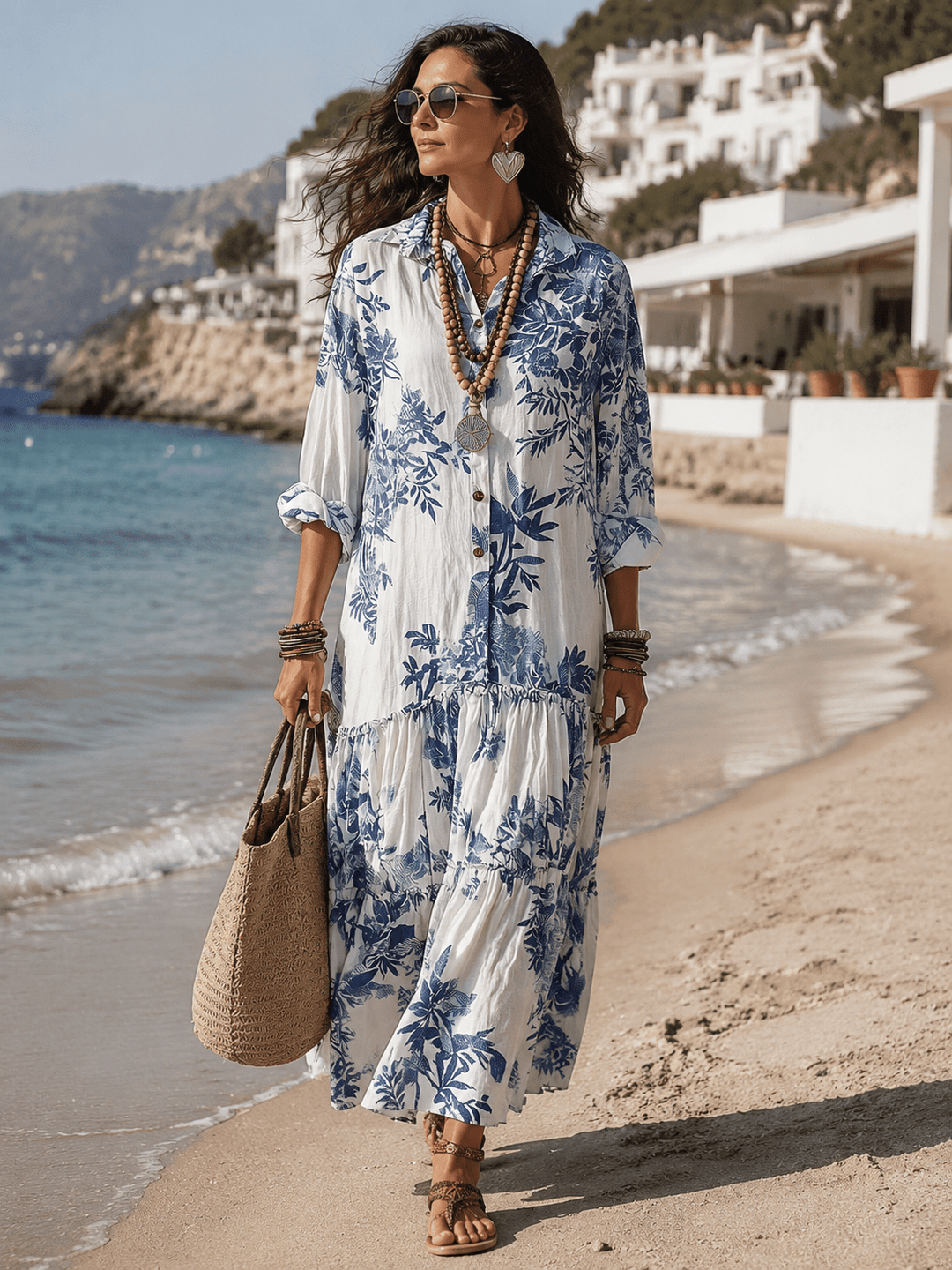 Thealise - Leichtes Maxikleid mit Knopfleiste vorne und Blumenmuster