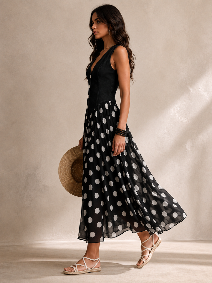 Ameliora - Materialmix-Kleid mit Polka-Dots