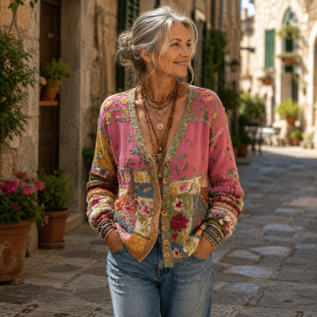 Celestara - Soft-Touch Patchwork-Strickjacke