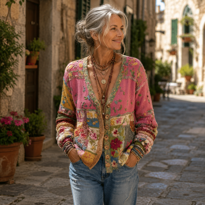 Celestara - Soft-Touch Patchwork-Strickjacke