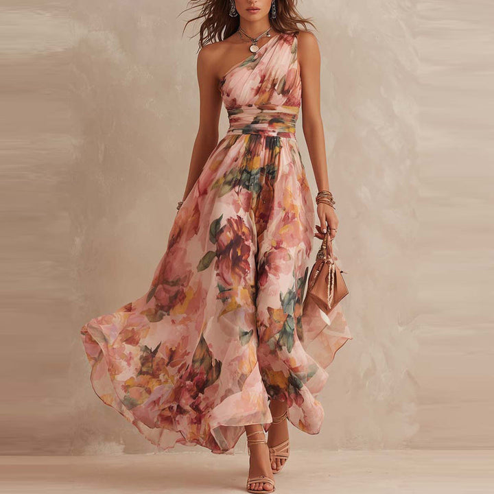 Alisa - Zartes One-Shoulder-Maxikleid mit Blumenprint