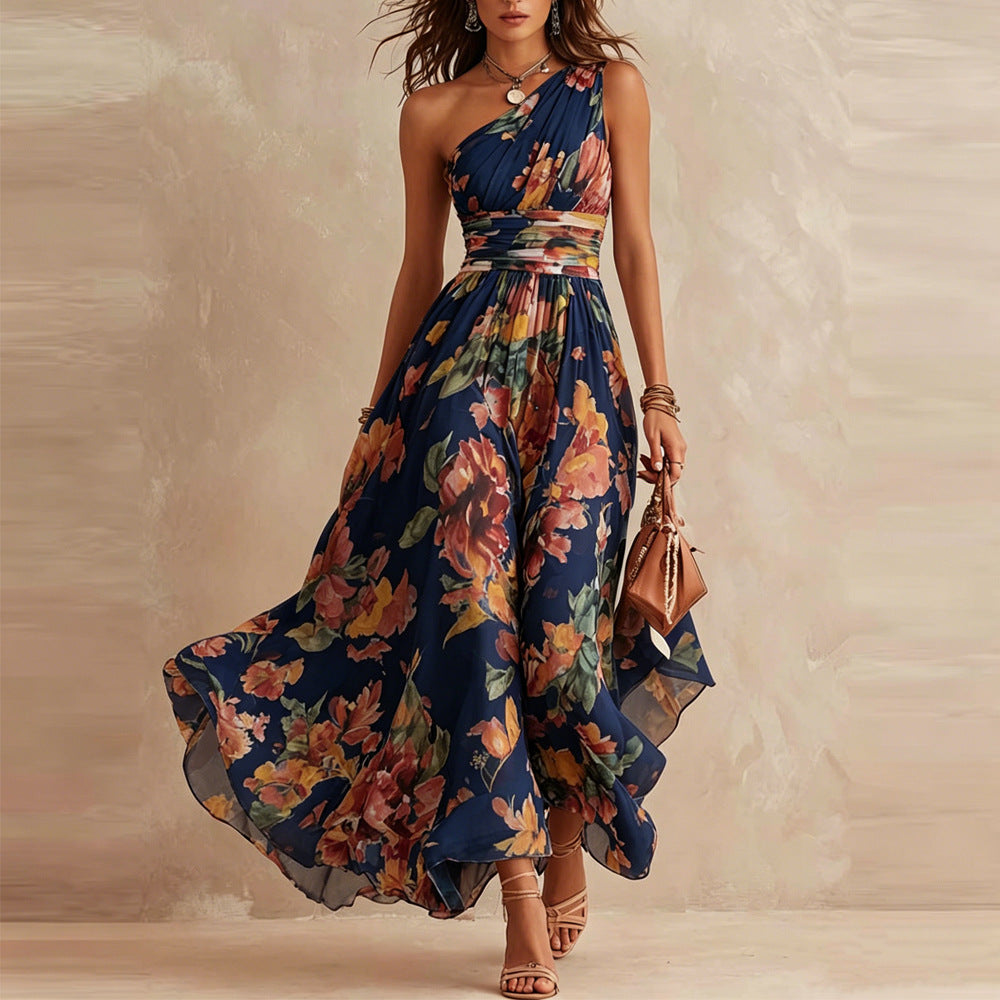 Alisa - Zartes One-Shoulder-Maxikleid mit Blumenprint