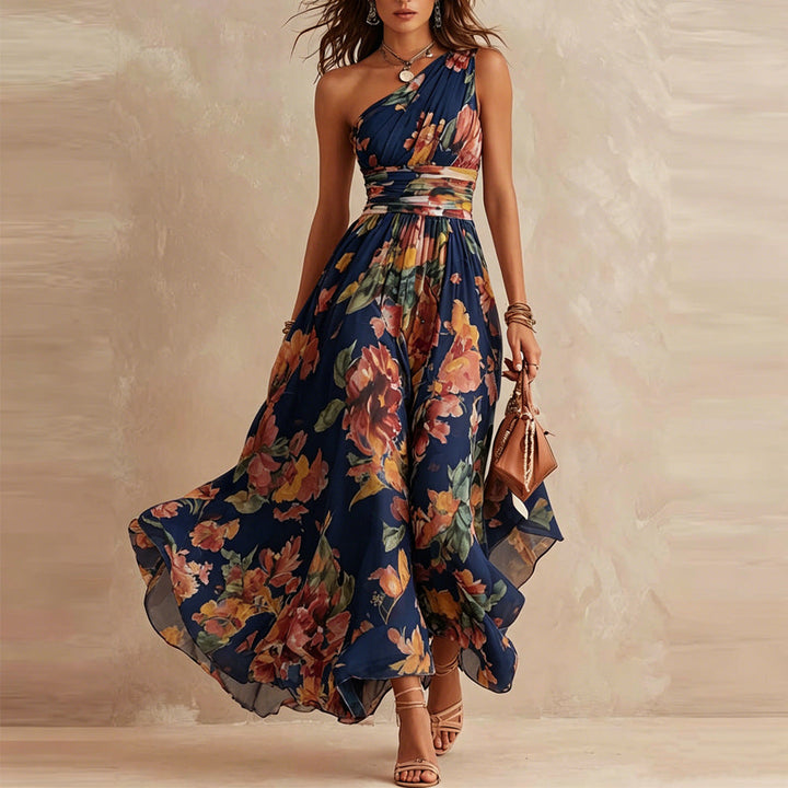 Alisa - Zartes One-Shoulder-Maxikleid mit Blumenprint