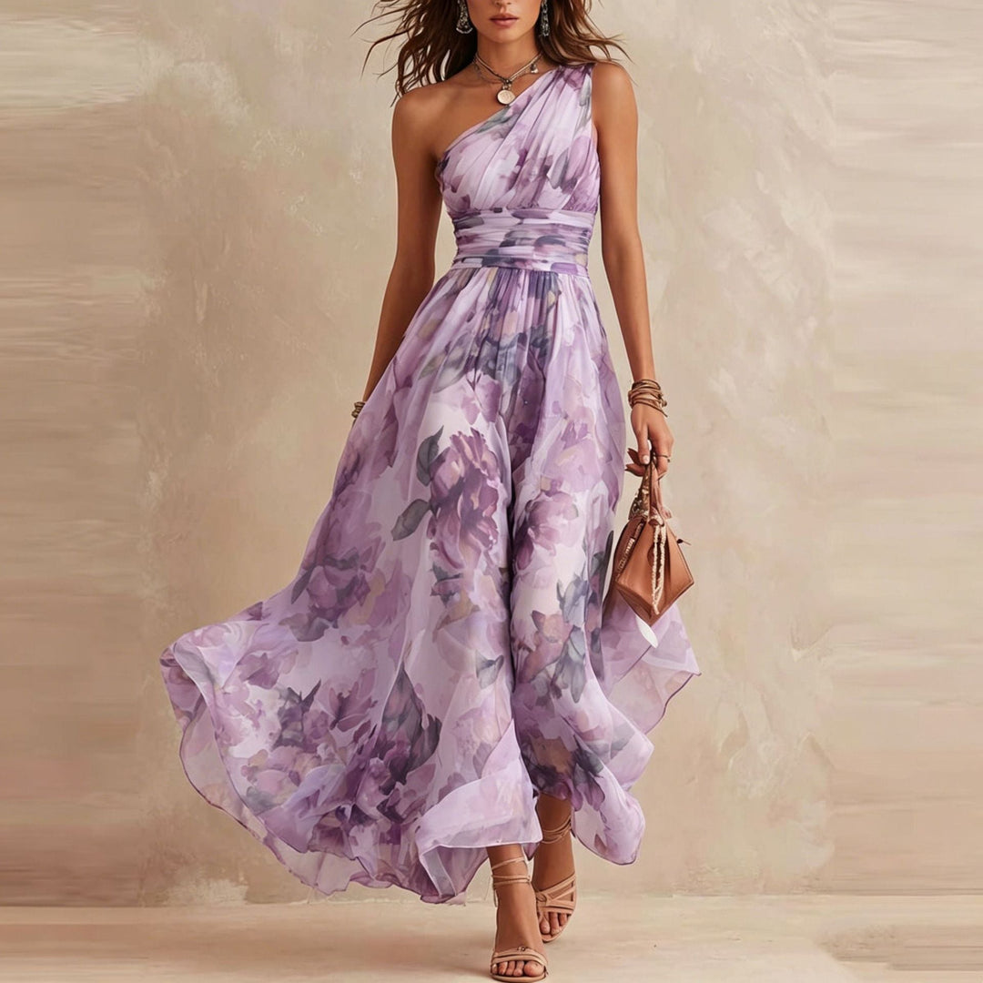 Alisa - Zartes One-Shoulder-Maxikleid mit Blumenprint
