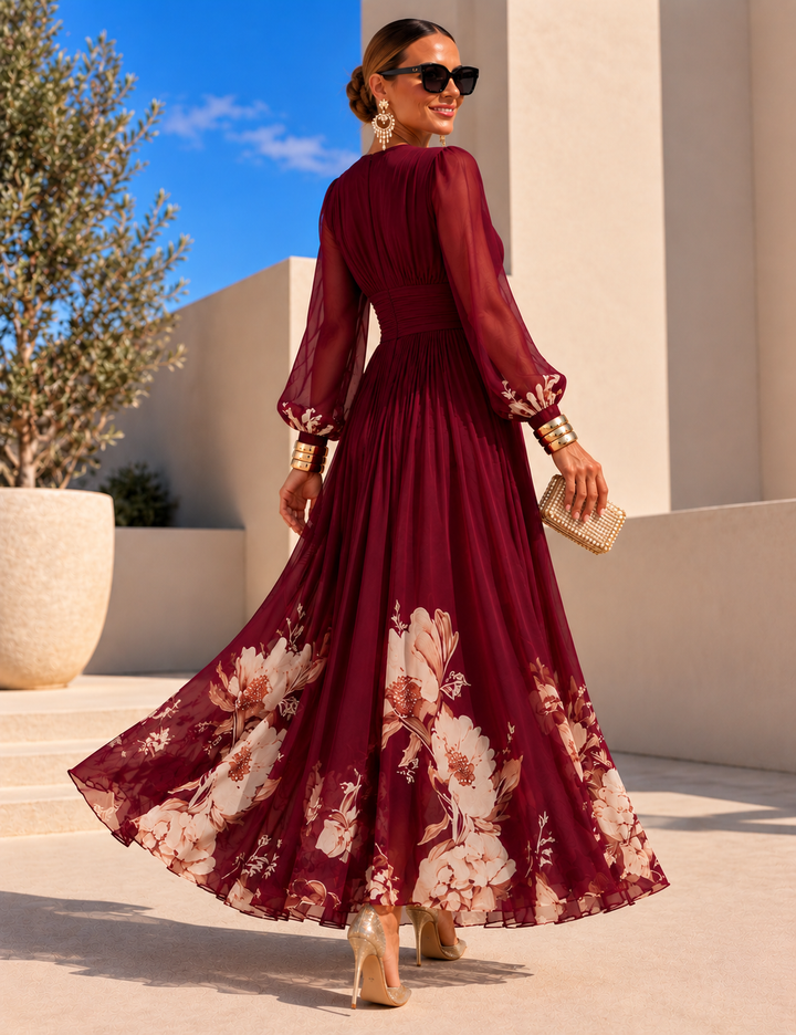 Pirelle - Tailliertes Blumen-Maxikleid
