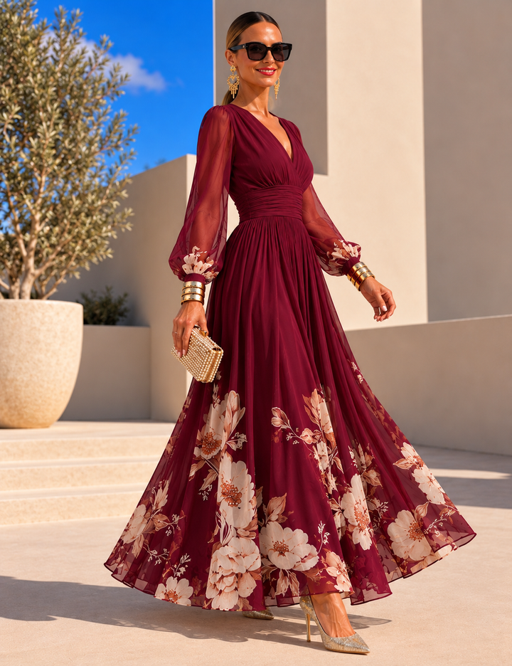 Pirelle - Tailliertes Blumen-Maxikleid