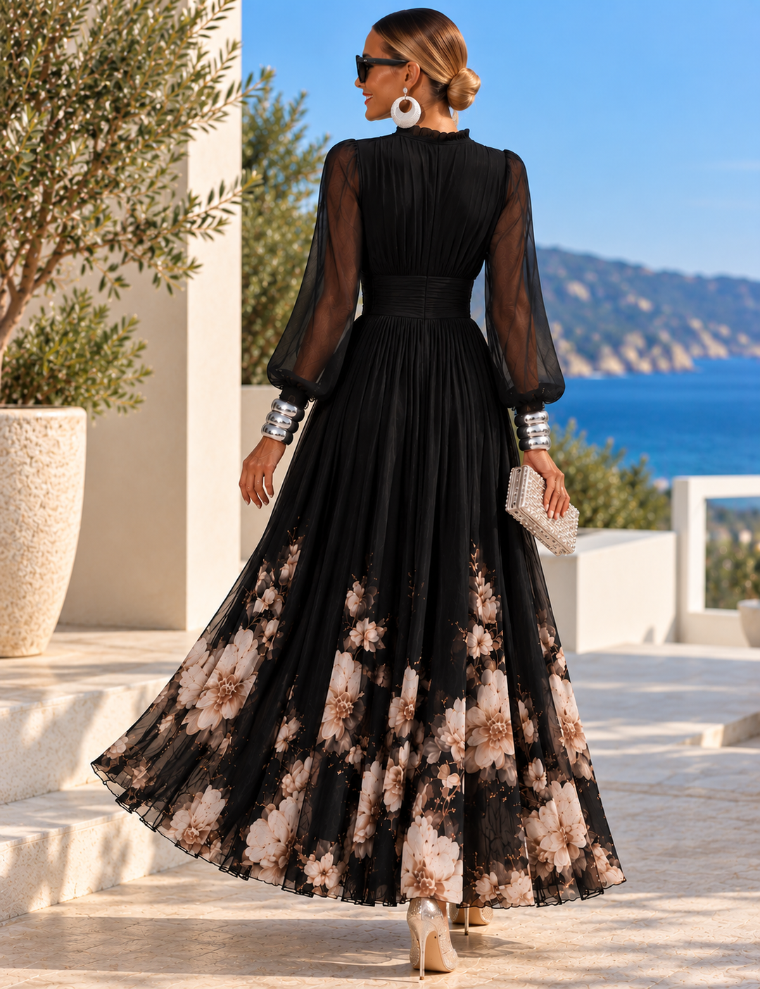 Pirelle - Tailliertes Blumen-Maxikleid