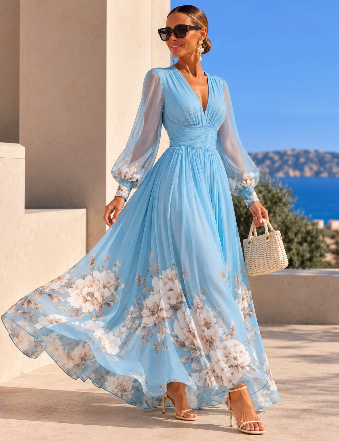 Pirelle - Tailliertes Blumen-Maxikleid