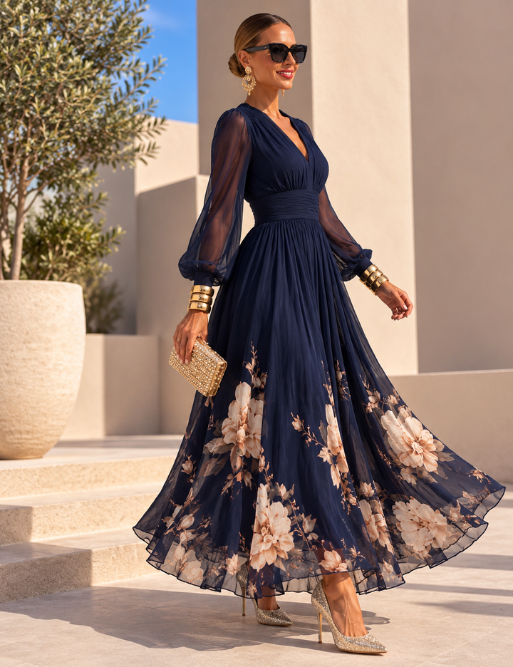 Pirelle - Tailliertes Blumen-Maxikleid