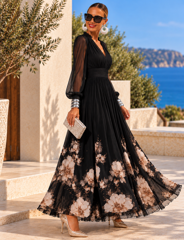 Pirelle - Tailliertes Blumen-Maxikleid