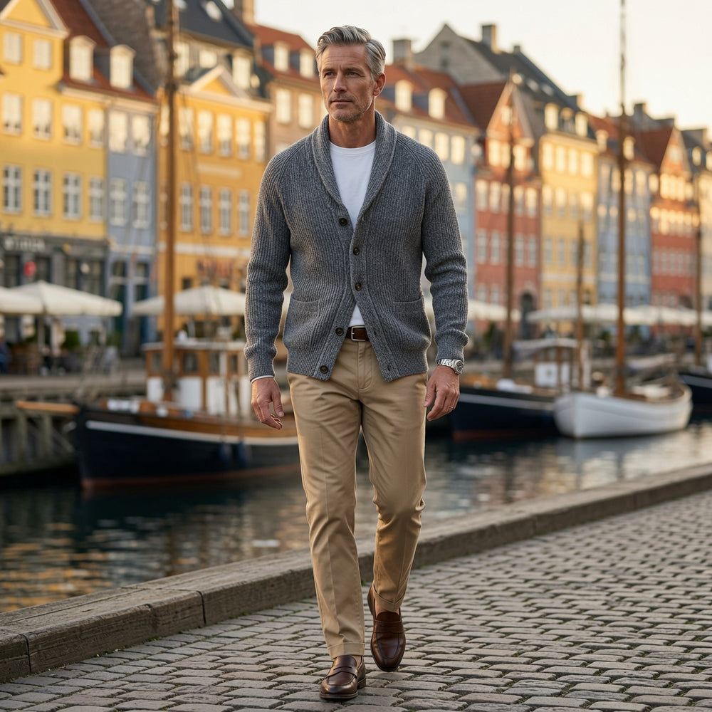 Bevan - Strukturierter Cardigan mit Schalkragen