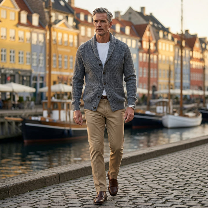 Bevan - Strukturierter Cardigan mit Schalkragen