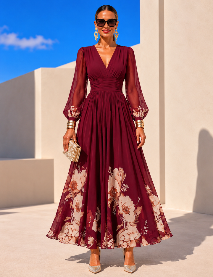 Pirelle - Tailliertes Blumen-Maxikleid