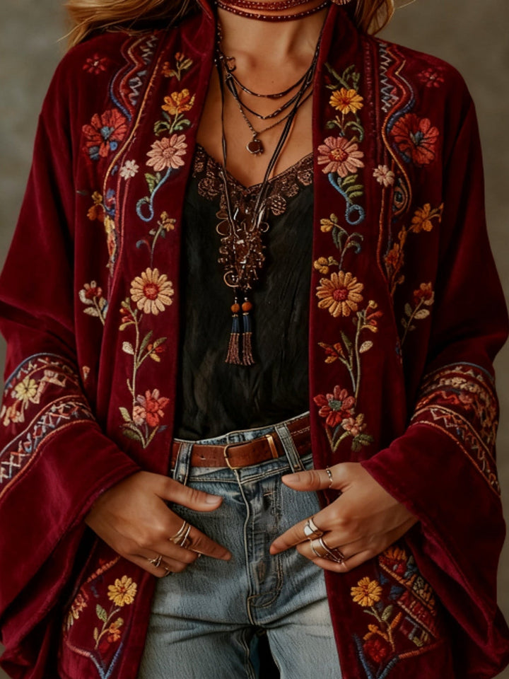 Eudocia - Boho-bestickter Kimono-Cardigan