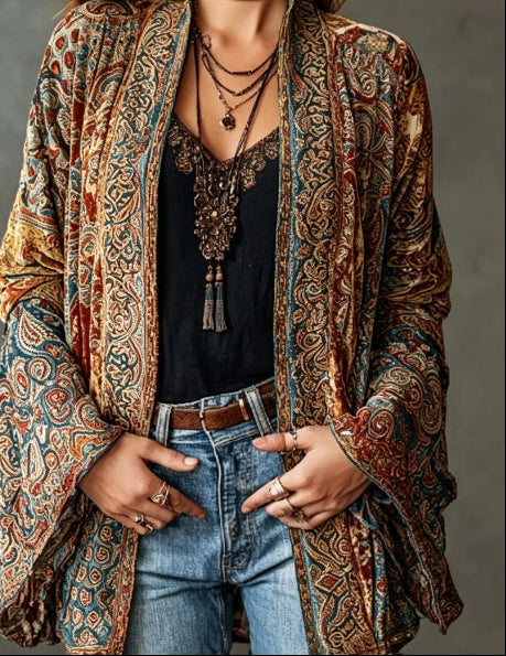 Eudocia - Boho-bestickter Kimono-Cardigan