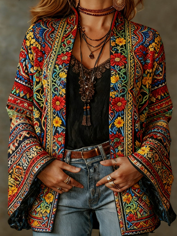 Eudocia - Boho-bestickter Kimono-Cardigan