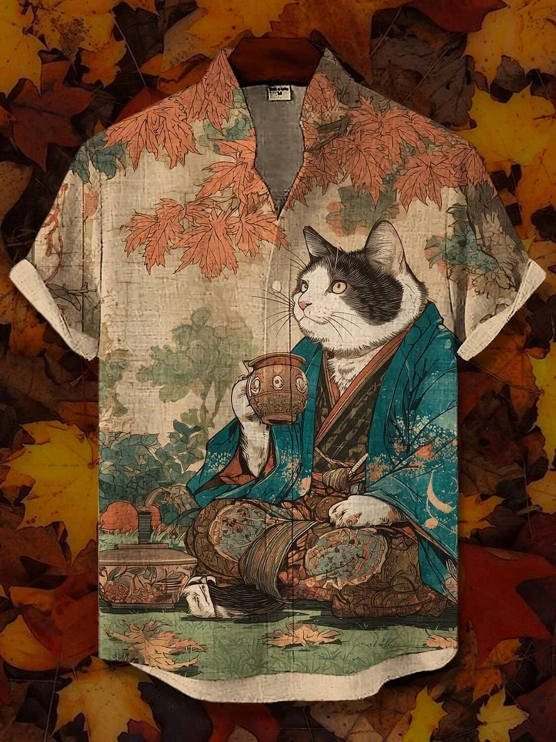Ulric - Hemd mit Küsten-Print und Knopfleiste