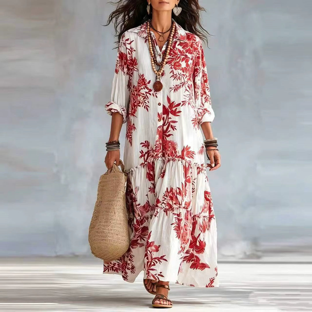 Thealise - Leichtes Maxikleid mit Knopfleiste vorne und Blumenmuster
