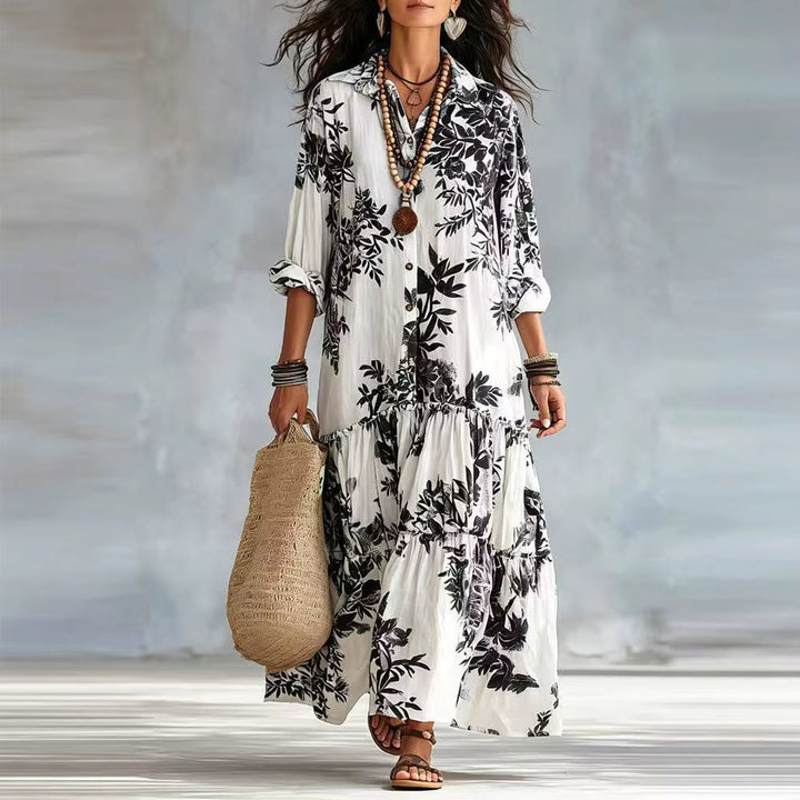 Thealise - Leichtes Maxikleid mit Knopfleiste vorne und Blumenmuster