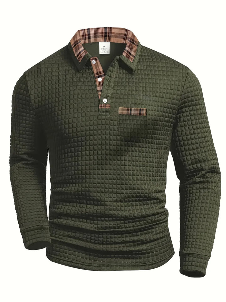 Arlen - Soft-Touch Langarm-Poloshirt mit Karomuster