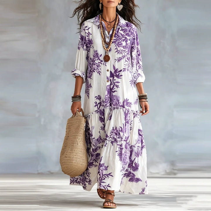 Thealise - Leichtes Maxikleid mit Knopfleiste vorne und Blumenmuster