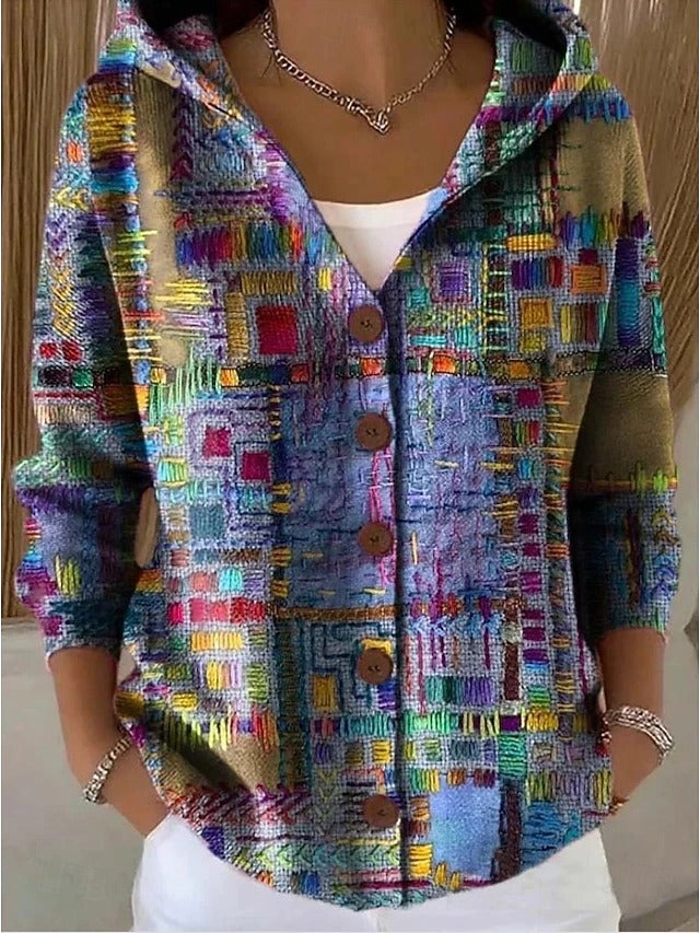 Thealyn - Kapuzen-Strickjacke mit Colorblocking