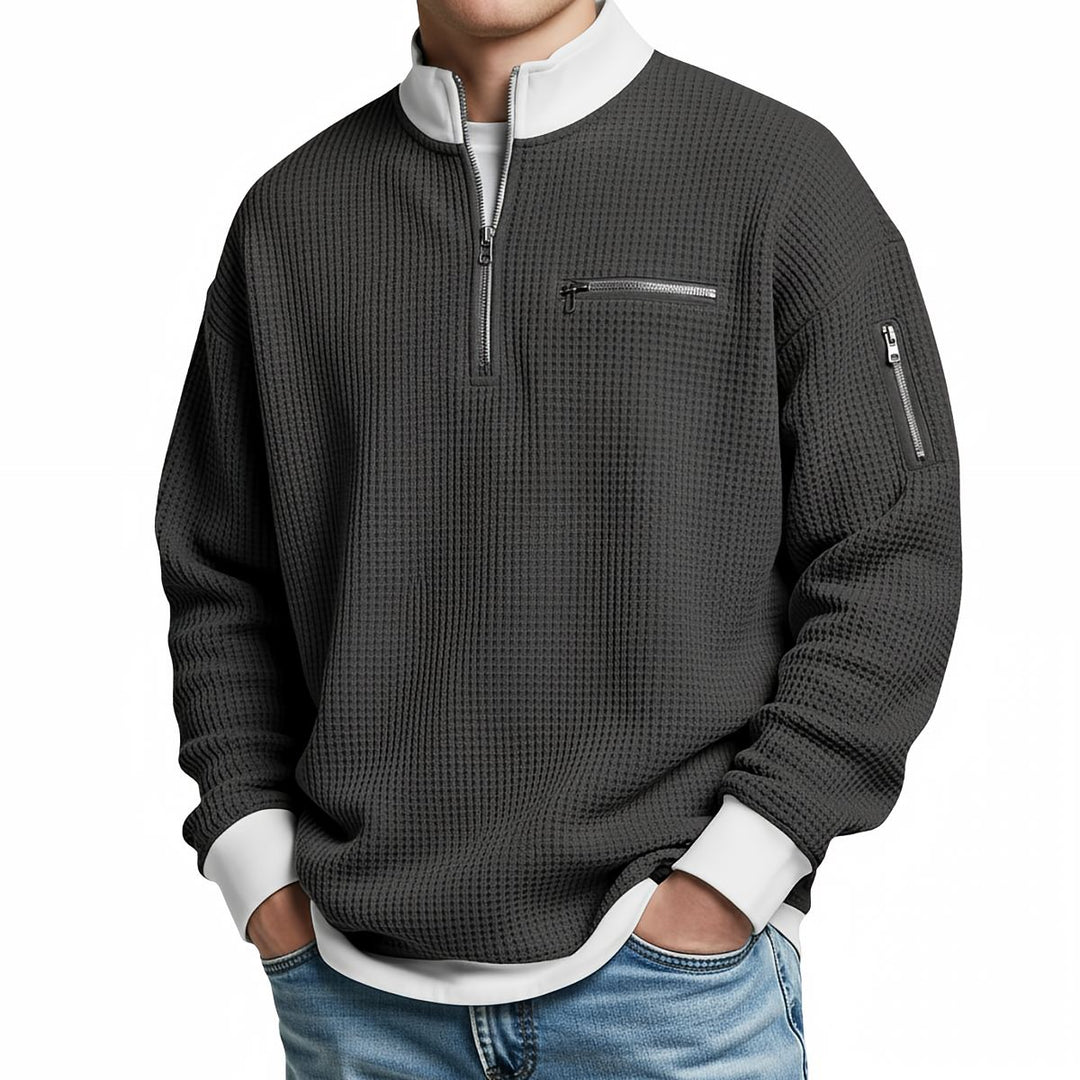 Peldon - Waffelstrick-Viertelreissverschluss-Pullover