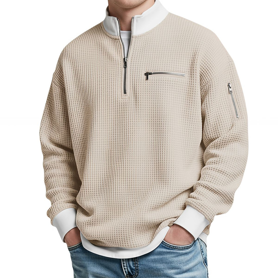 Peldon - Waffelstrick-Viertelreissverschluss-Pullover