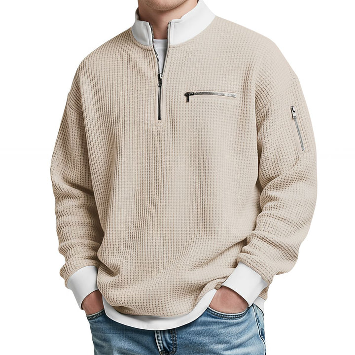 Peldon - Waffelstrick-Viertelreissverschluss-Pullover