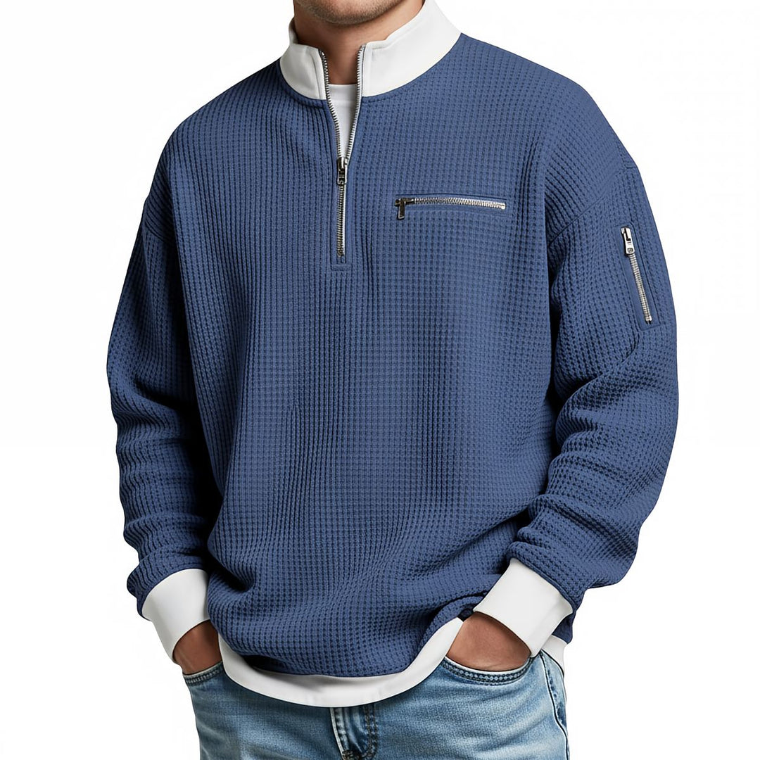 Brice - Strukturierter Waffelstrick-Pullover mit Viertelreissverschluss