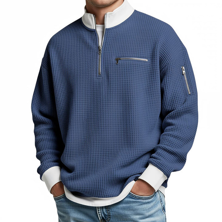 Brice - Strukturierter Waffelstrick-Pullover mit Viertelreissverschluss