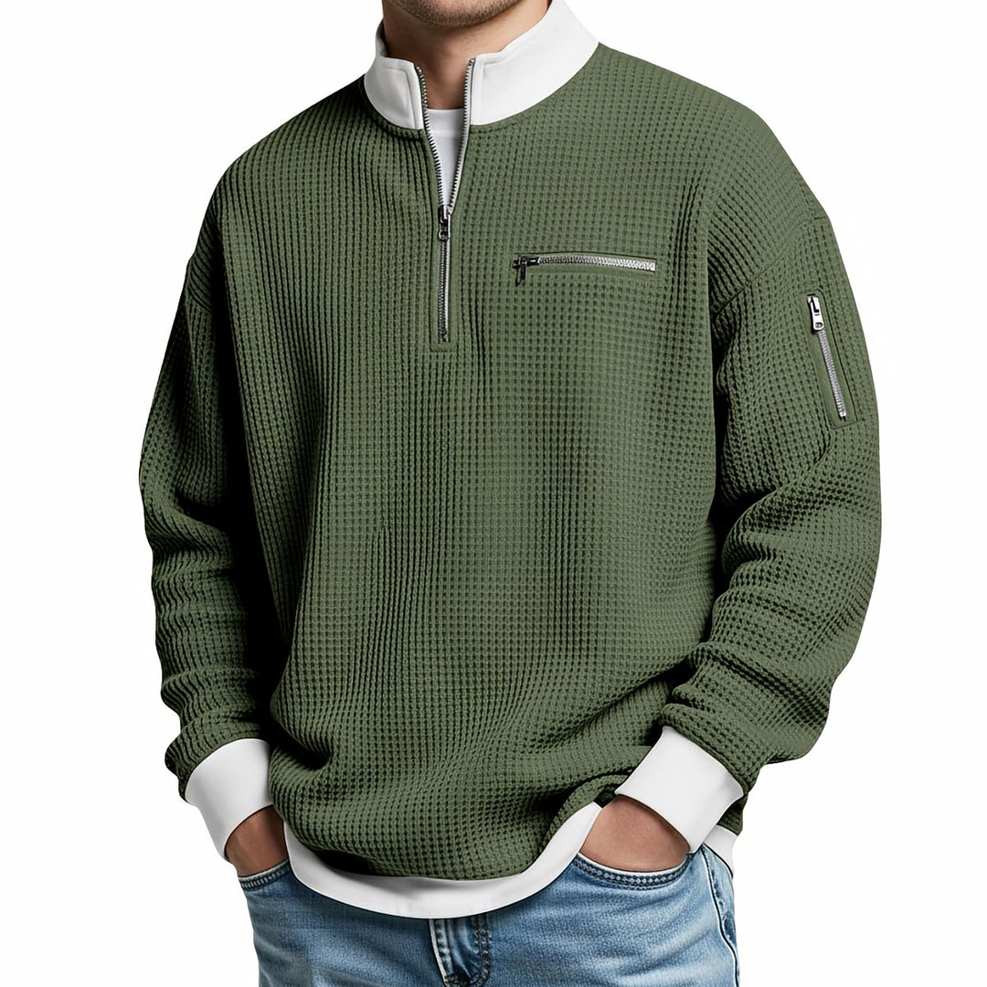 Brice - Strukturierter Waffelstrick-Pullover mit Viertelreissverschluss