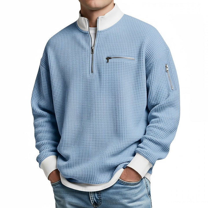Brice - Strukturierter Waffelstrick-Pullover mit Viertelreissverschluss