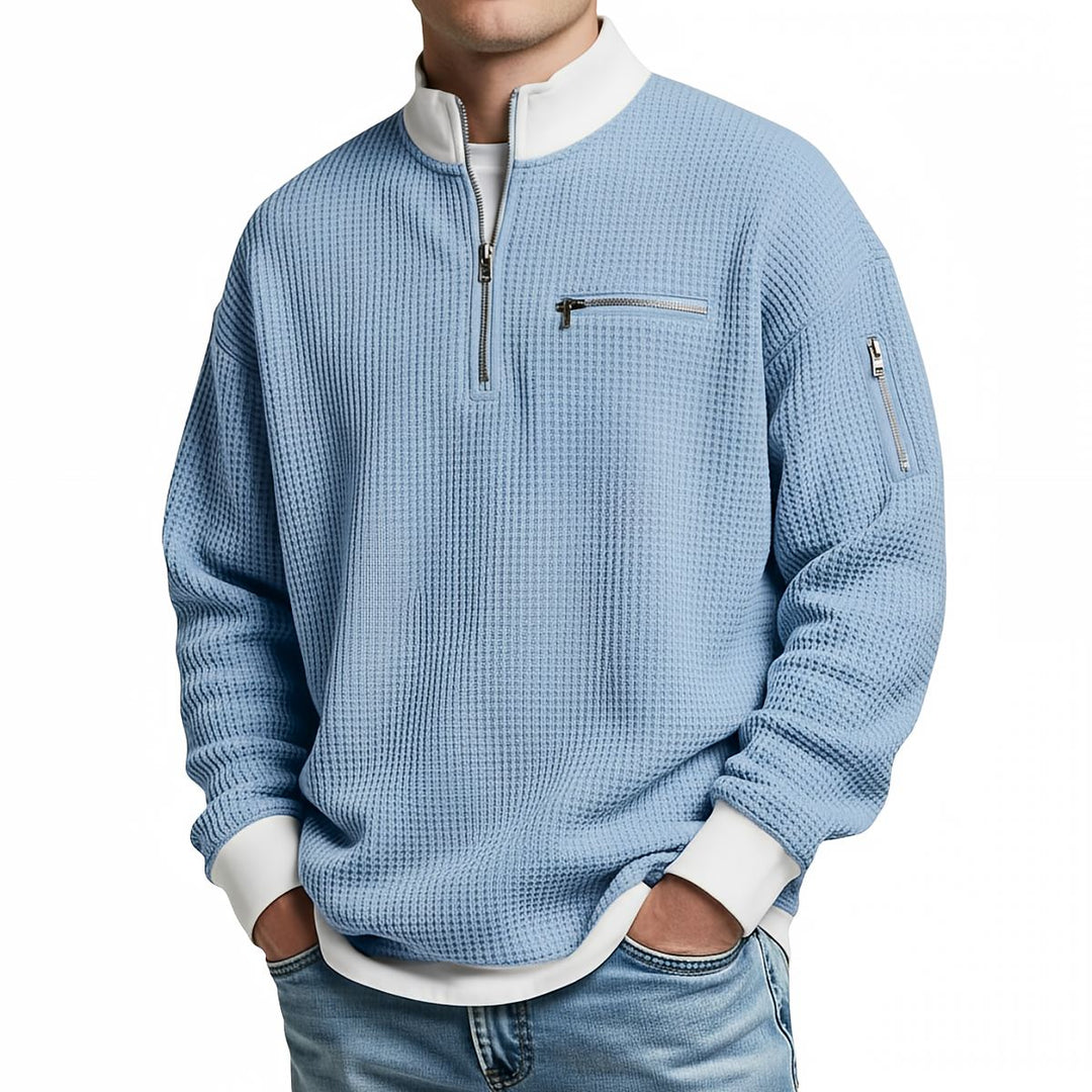 Peldon - Waffelstrick-Viertelreissverschluss-Pullover