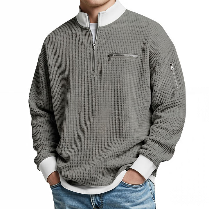 Brice - Strukturierter Waffelstrick-Pullover mit Viertelreissverschluss