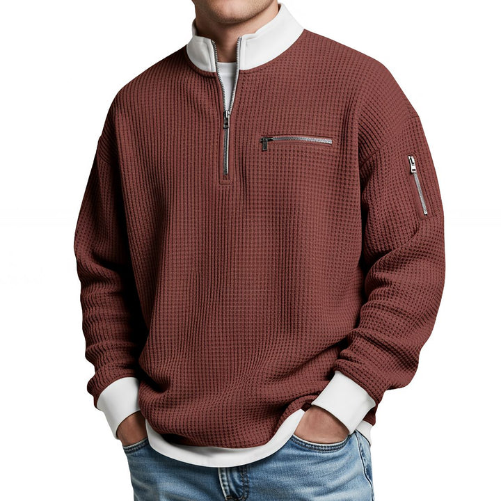 Peldon - Waffelstrick-Viertelreissverschluss-Pullover