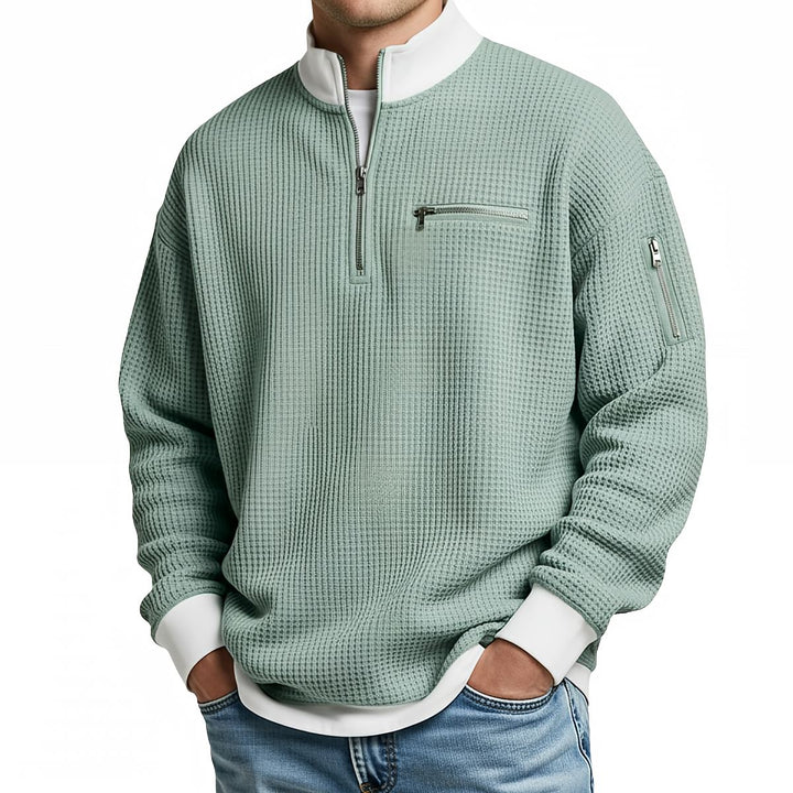 Peldon - Waffelstrick-Viertelreissverschluss-Pullover