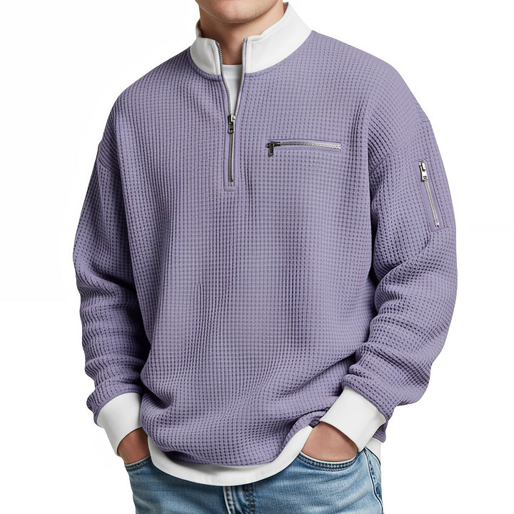 Peldon - Waffelstrick-Viertelreissverschluss-Pullover