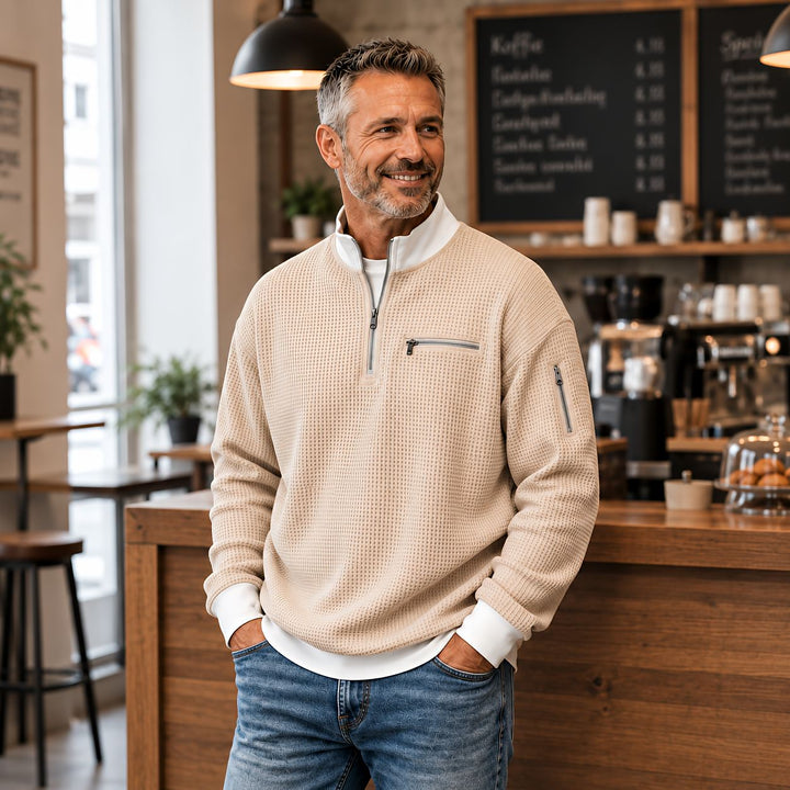 Peldon - Waffelstrick-Viertelreissverschluss-Pullover