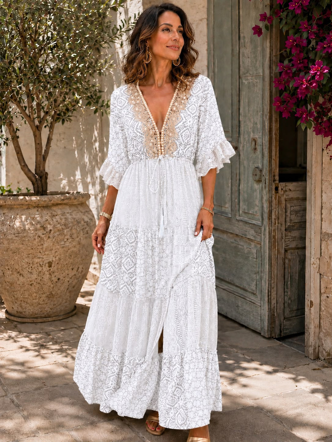 Faustine - Soft-Touch-Spitzen-Maxikleid
