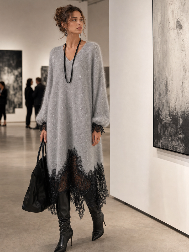 Jiska - Midikleid mit Spitzenabschluss