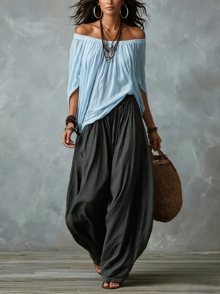Ottavia - Zweiteiler mit schulterfreiem Boho-Top und Haremhose