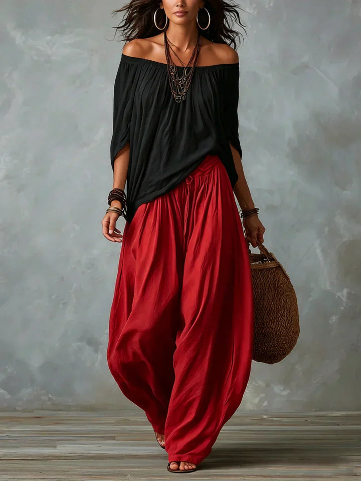 Ottavia - Zweiteiler mit schulterfreiem Boho-Top und Haremhose