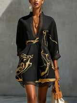 Sidonia - Luxuriöses A-Linien-Kleid mit Marmor-Print