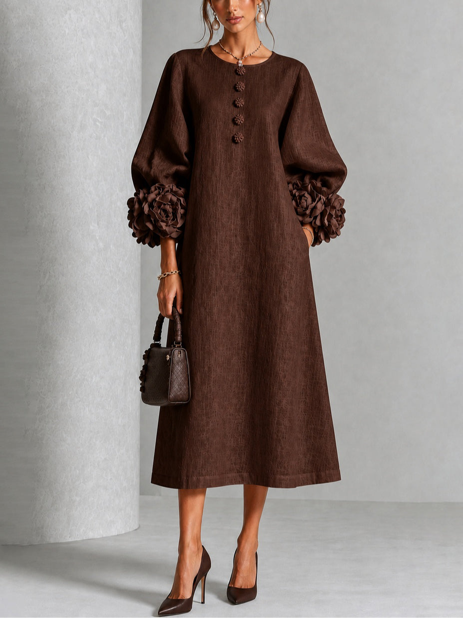Estelora - Skulpturales Midi-Kleid mit Blumenprint