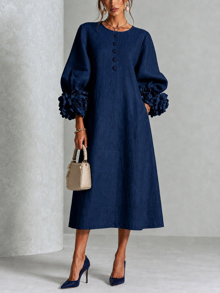 Estelora - Skulpturales Midi-Kleid mit Blumenprint