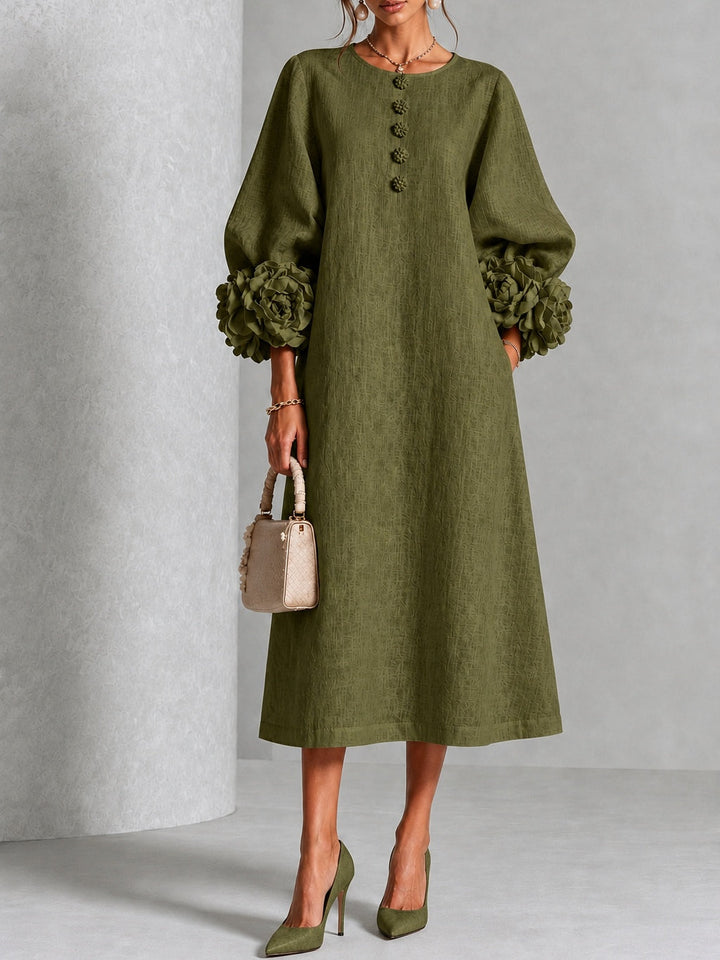 Estelora - Skulpturales Midi-Kleid mit Blumenprint