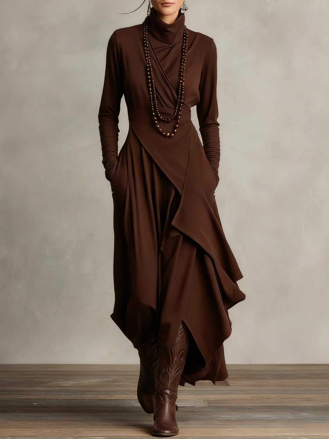 Celenora - Soft-Touch Maxikleid mit Hochkragen