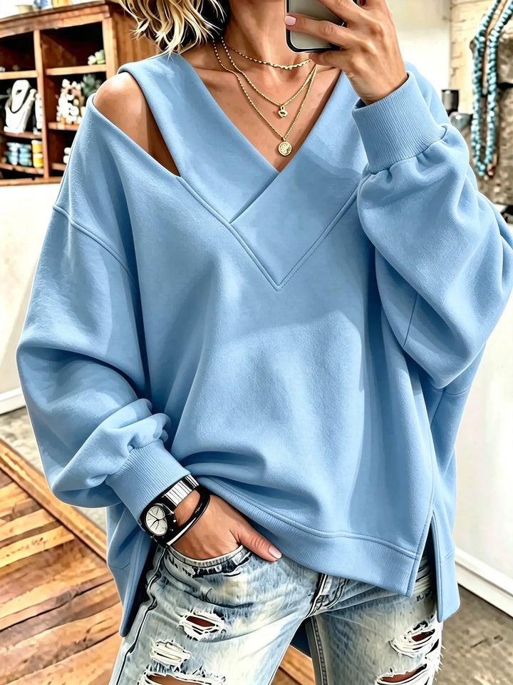 Aurelia - Weiches V-Ausschnitt-Sweatshirt mit Cut-out